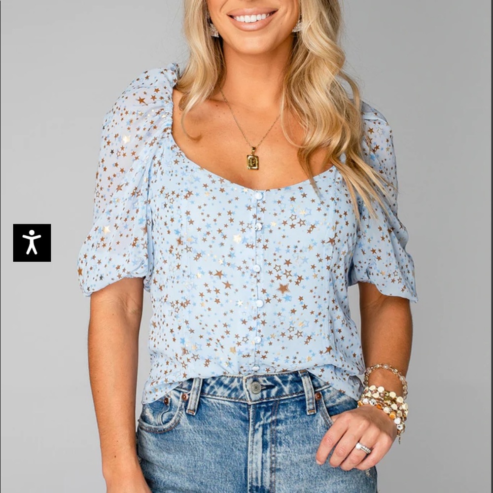 BuddyLove light blue Demi Sweetheart Top size XS NWT Starbright print